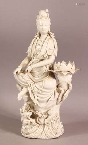 A GOOD CHINESE BLANC DE CHINE PORCELAIN FIGURE OF GUANYIN, i...