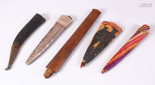 A MIXED LOT OF 5 INDIAN DAGGER SHEATHS, mixes style and size...