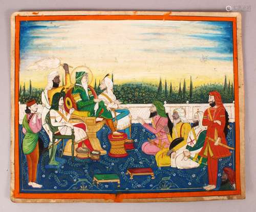 A FINE LARGE INDIAN MINIATURE PAINTING OF SIKH MAHARAJA RANJ...