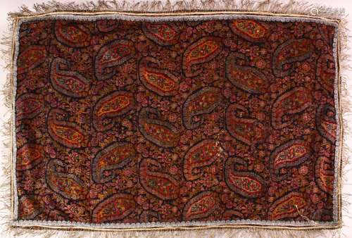 A 19TH CENTURY KASHMIR SHAWL FRAGMENT, with tassel, 107cm x ...