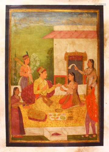 AN INDIAN PAINTING ON CANVASS OF PRINCE AND ATTENDANTS, seat...