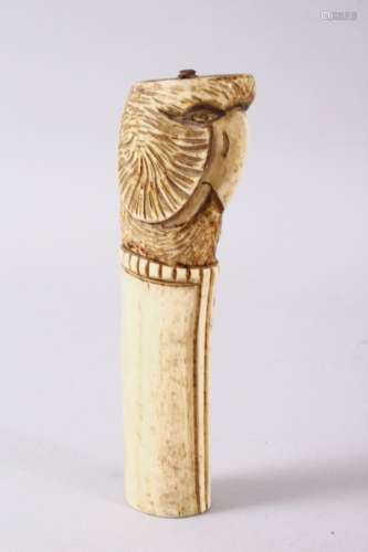 A 19TH CENTURY INDIAN MUGHAL CARVED IVORY BIRD FORMED DAGGER...