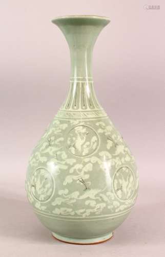 A KOREAN CELADON FLYING CRANE PORCELAIN VASE- with a crackle...