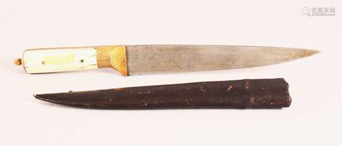 A GOOD INDIAN WATERED STEEL CARVED IVORY DAGGER & SHEATH - t...