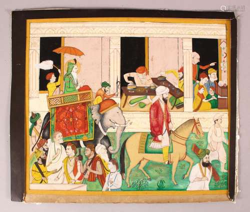 A FINE LARGE INDIAN MINIATURE PAINTING OF SIKH MAHARAJA RANJ...