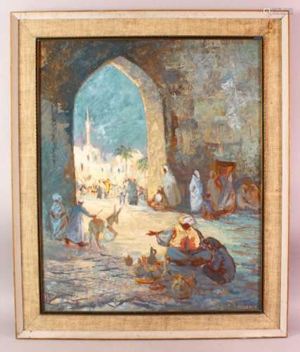 OIL ON BOARD PAINTING - ISLAMIC ORIENTALIST - Framed, the lo...