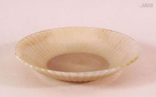 A FINE INDIAN CARVED WHITE JADE PETAL FORMED DISH, with ribb...