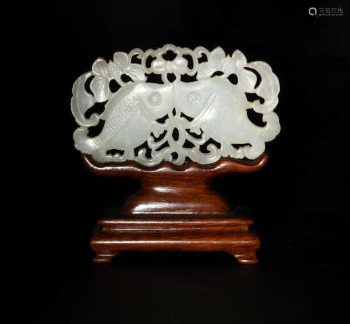 Chinese White Jade Double Fish Plaque, 18-19th Century