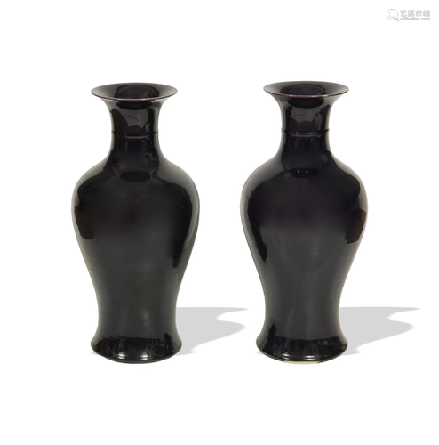 Pair of Chinese Aubergine Glazed Vases, 19th Century