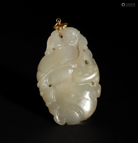 Chinese Carved Jade Monkey Pendant, 19th Century