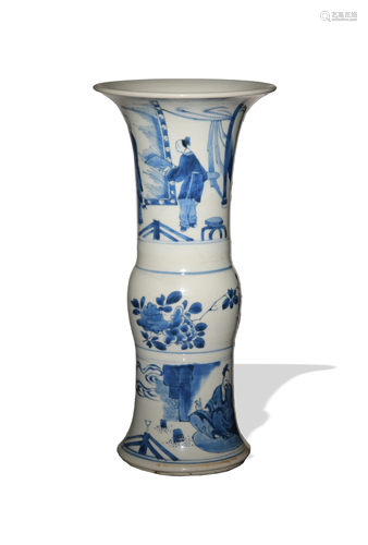 Chinese Blue and White Gu Vase with 6 Figures, Kangxi