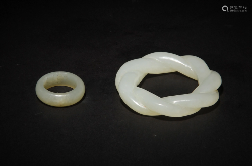 Chinese White Jade Loop and Jade Ring, 18th Century