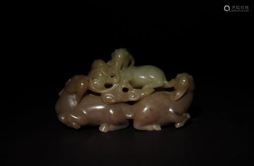 Chinese Jade Carving of 3 Goats, 18th Century