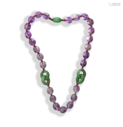 Chinese Amethyst Necklace with Jadeite, Republic