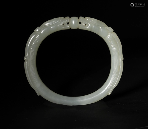 Chinese White Jade Bangle with Dragons, 18th Century