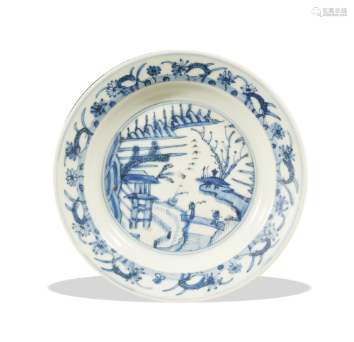 Chinese Blue and White Landscape Bowl, 18th Century