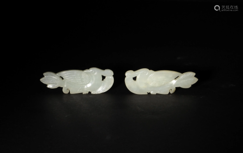 Pair of Chinese Carved Jade Plaques, Late 19th Century
