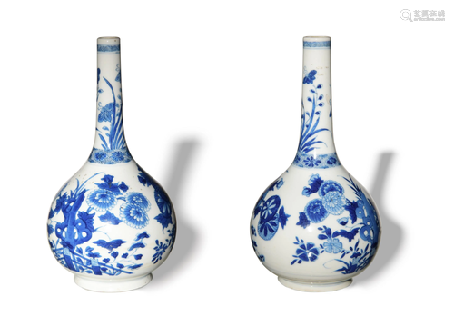 Pair of Chinese Blue and White Dan Vases, Kangxi