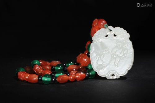 Chinese White Jade Xi Plaque Necklace, 18th Century,Chinese ...