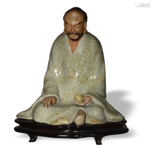 Chinese Shiwan Ge Glazed Luohan Statue, Republic