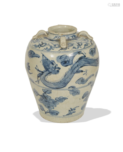 Chinese Blue and White Dragon Jar, Ming or Earlier