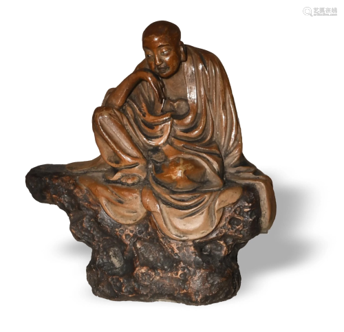Chinese Shiwan Statuette of a Monk, 19th Century