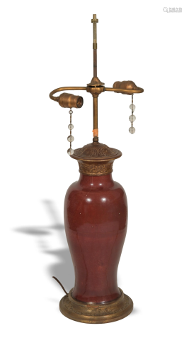 Chinese Red Glaze Vase made into a Lamp, Kangxi