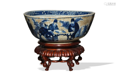 Chinese Ge Glaze Blue and White Bowl, 19th Century