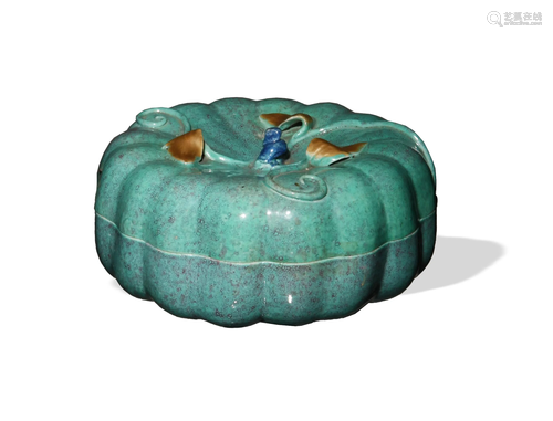 Chinese Robin's Egg Blue Pumpkin Box, 19th Century