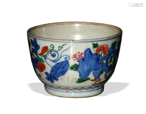 Chinese Blue and White Bowl with Colors, 17th Century