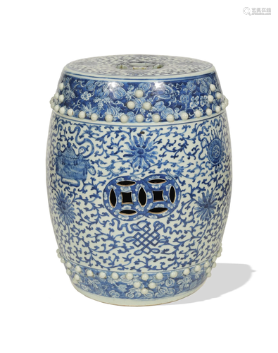 Chinese Blue and White Porcelain Stool, 19th Century