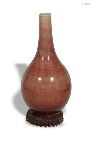 Red Glazed Dan Vase with Hardwood Stand, 18th Century