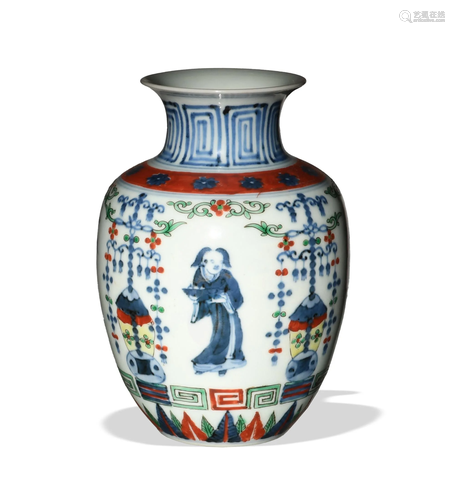 Chinese Blue and White Vase with Colors, 19th Century