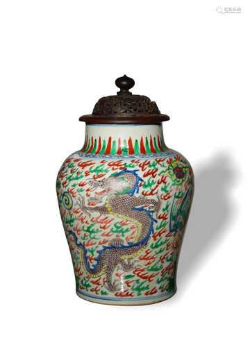 Chinese Blue and White Wucai Ginger Jar, Kangxi