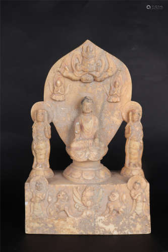 A CARVED MARBLE STONE FIGURE OF BUDDHA