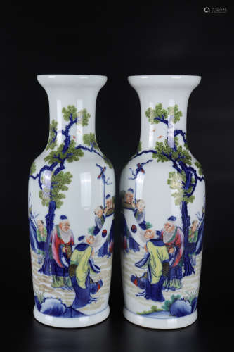 A PAIR OF FAMILLE ROSE FIGURE VASES