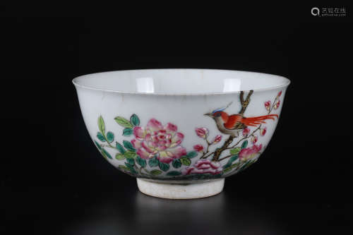 A FAMILLE ROSE FLOWERS AND BIRDS BOWL