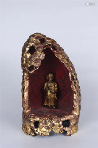 A GILT-LACQUER-WOOD BUDDHA NICHE