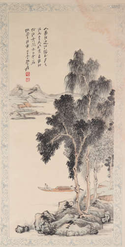 A CHINESE PAINTING SCROLL OF LANDSCAPE, SIGNED ZHANG DAQIAN