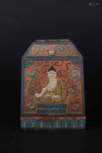 A PAINTED BUDDHA BOX