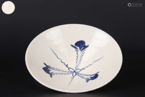 A DING WARE UNDERGLAZE BLUE FLORAL BOWL