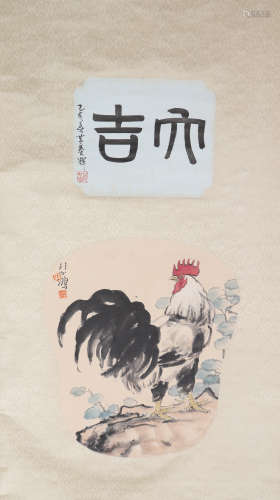 A CHINESE PAINTING SCROLL OF ROOSTER, SIGNED XU BEIHONG