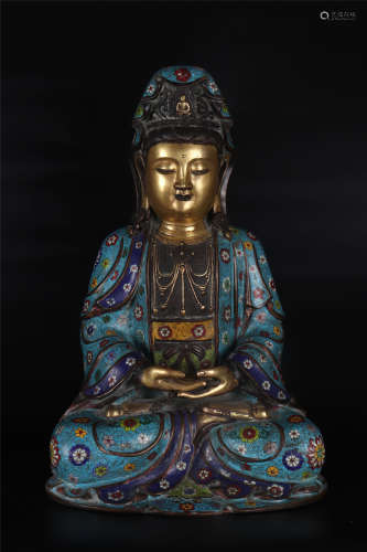 A CLOISONNE ENAMEL FIGURE OF AVALOKITESVARA