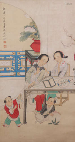 A CHINESE PAINTING SCROLL OF FIGURES