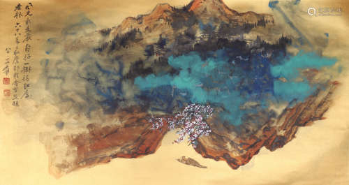 A CHINESE PAINTING ON PAPER OF LANDSCAPE, SIGNED ZHANG DAQIA...