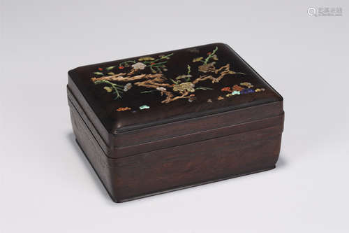 A HARDSTONES INLAID ZITAN BOX QING DYNASTY