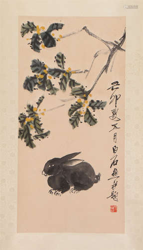 A CHINEAE PAINTING OF RABBIT AND FRUIT