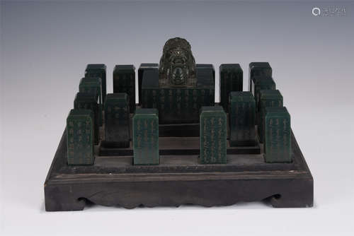 A SET OF SEVENTEEN INSCRIBED JADE SEALS