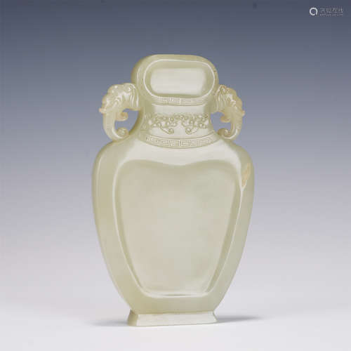 A CARVED WHITE JADE CAKE INK QING DYNASTY