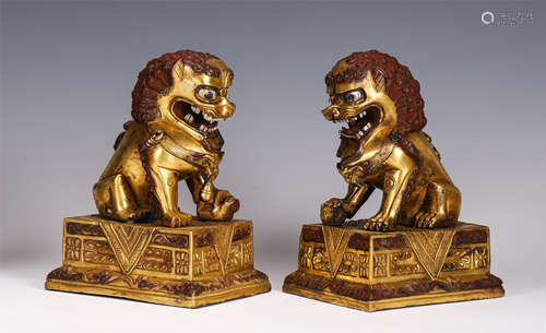 MATCHED PAIR BRONZE PARCEL GILT FO DOGS